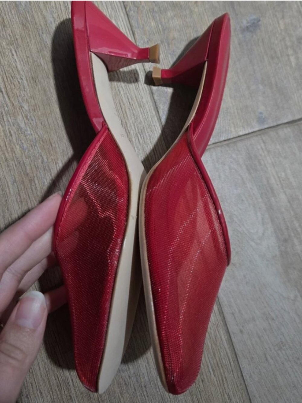 Reformation Red Satin Mule Kitten Heels - Picture 4 of 6